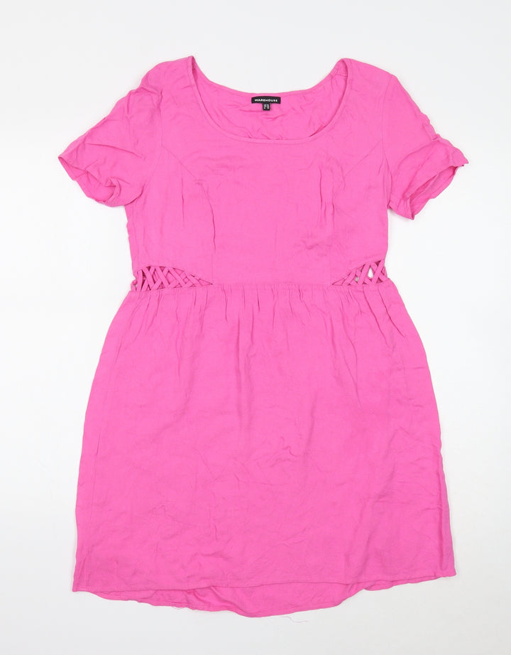 Warehouse Womens Pink Viscose T-Shirt Dress Size 10 Boat Neck Pullover
