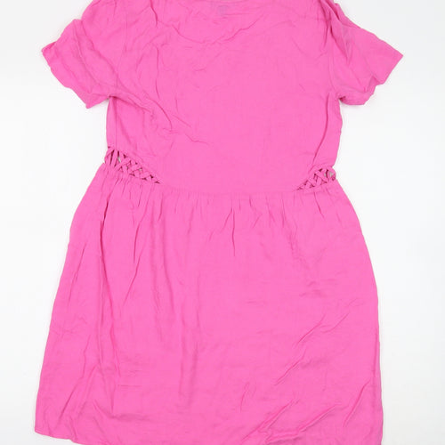 Warehouse Womens Pink Viscose T-Shirt Dress Size 10 Boat Neck Pullover