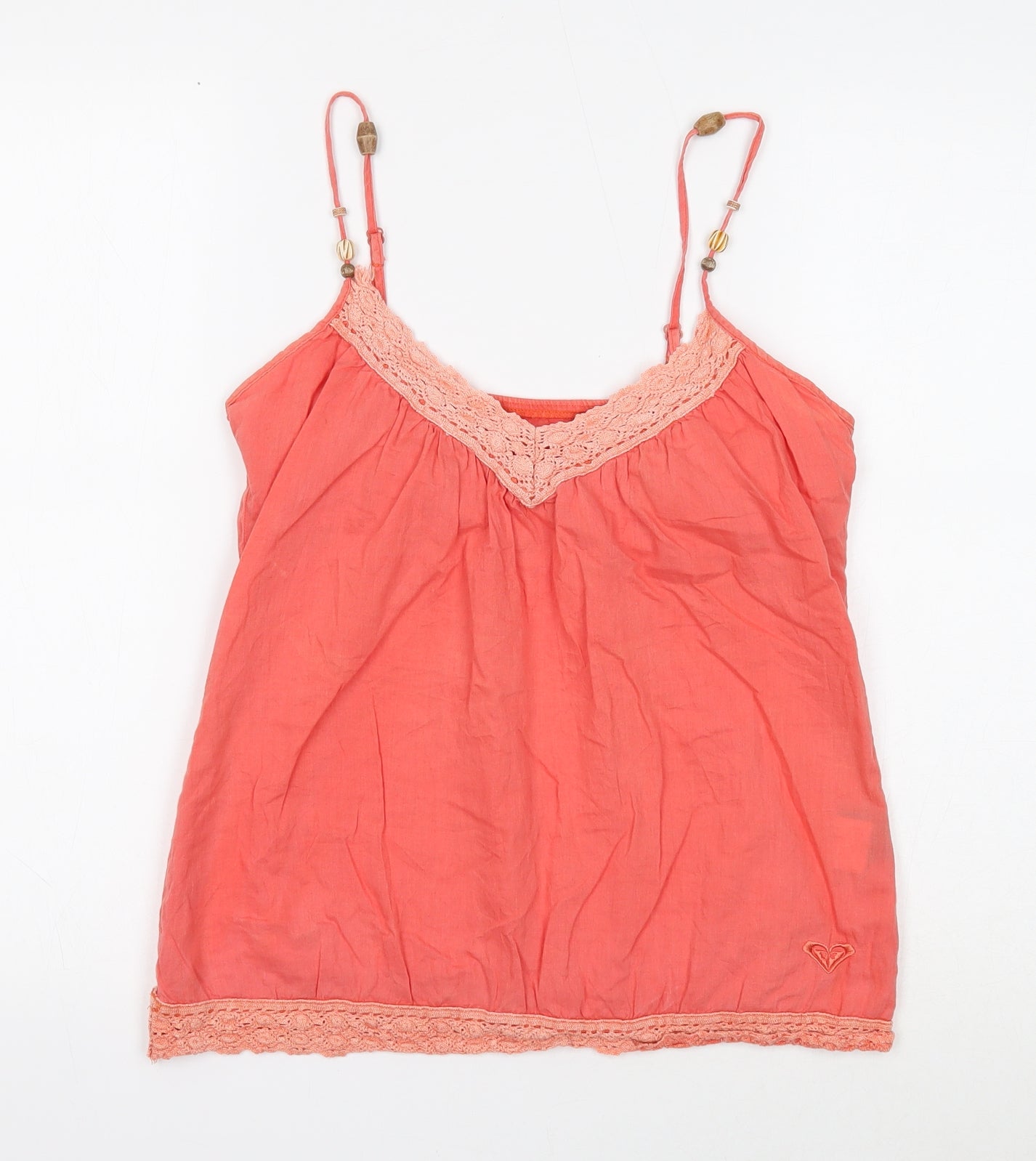ROXY Womens Orange Cotton Camisole Tank Size S V-Neck - Crochet Trim