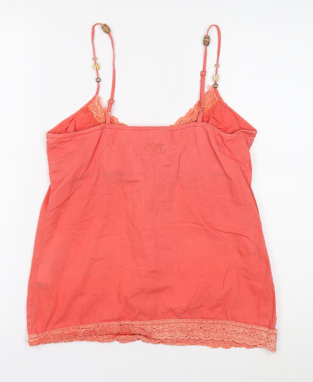 ROXY Womens Orange Cotton Camisole Tank Size S V-Neck - Crochet Trim