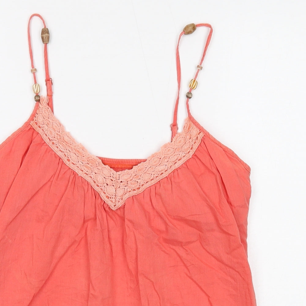ROXY Womens Orange Cotton Camisole Tank Size S V-Neck - Crochet Trim