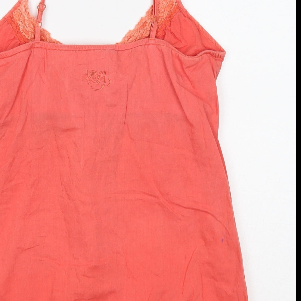 ROXY Womens Orange Cotton Camisole Tank Size S V-Neck - Crochet Trim