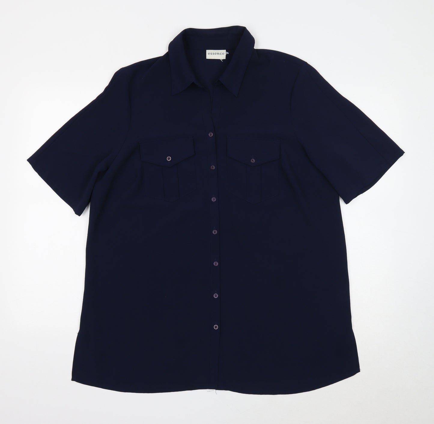 essence Womens Black Polyester Basic Button-Up Size 18 Collared