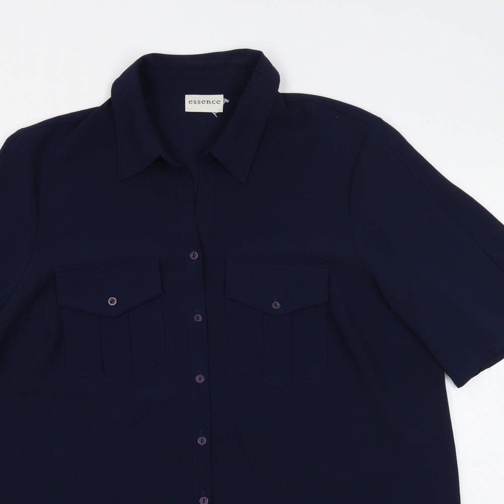 essence Womens Black Polyester Basic Button-Up Size 18 Collared