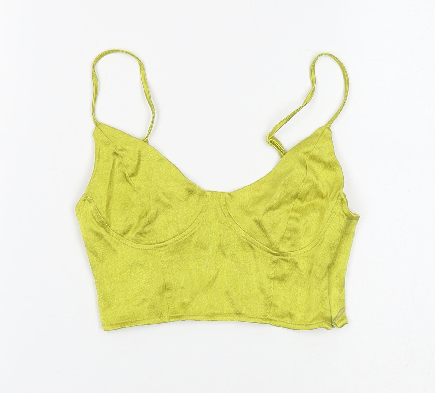 Zara Womens Green Polyester Cropped Tank Size S V-Neck