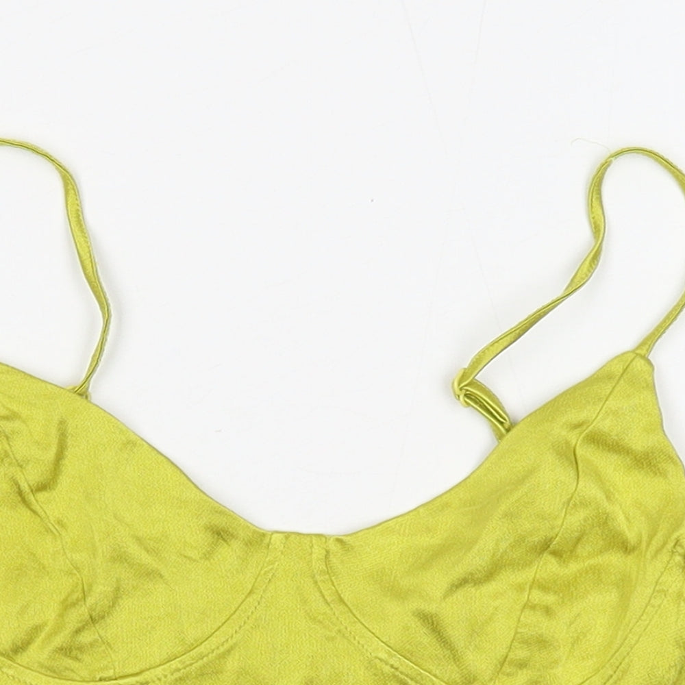 Zara Womens Green Polyester Cropped Tank Size S V-Neck