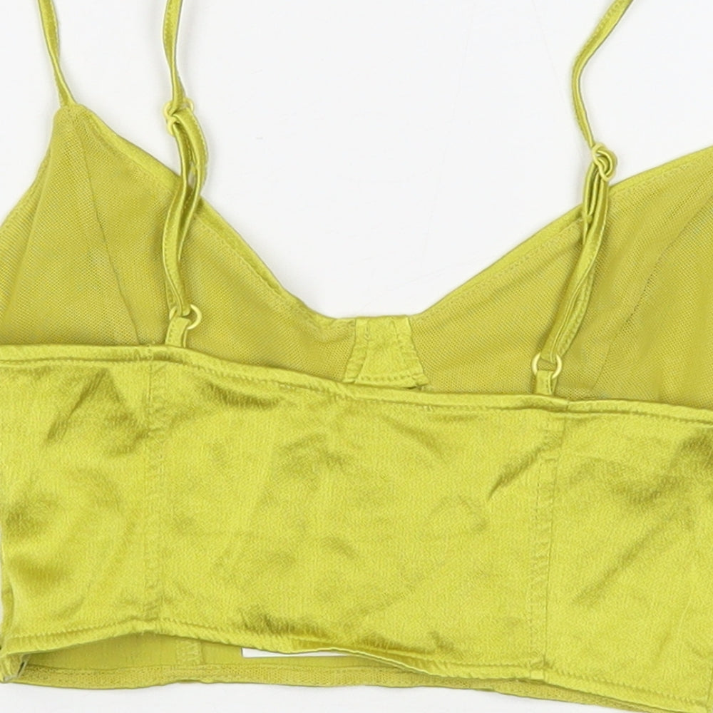 Zara Womens Green Polyester Cropped Tank Size S V-Neck