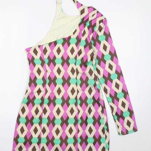 Zara Womens Multicoloured Geometric Polyester Mini Size S One Shoulder Zip