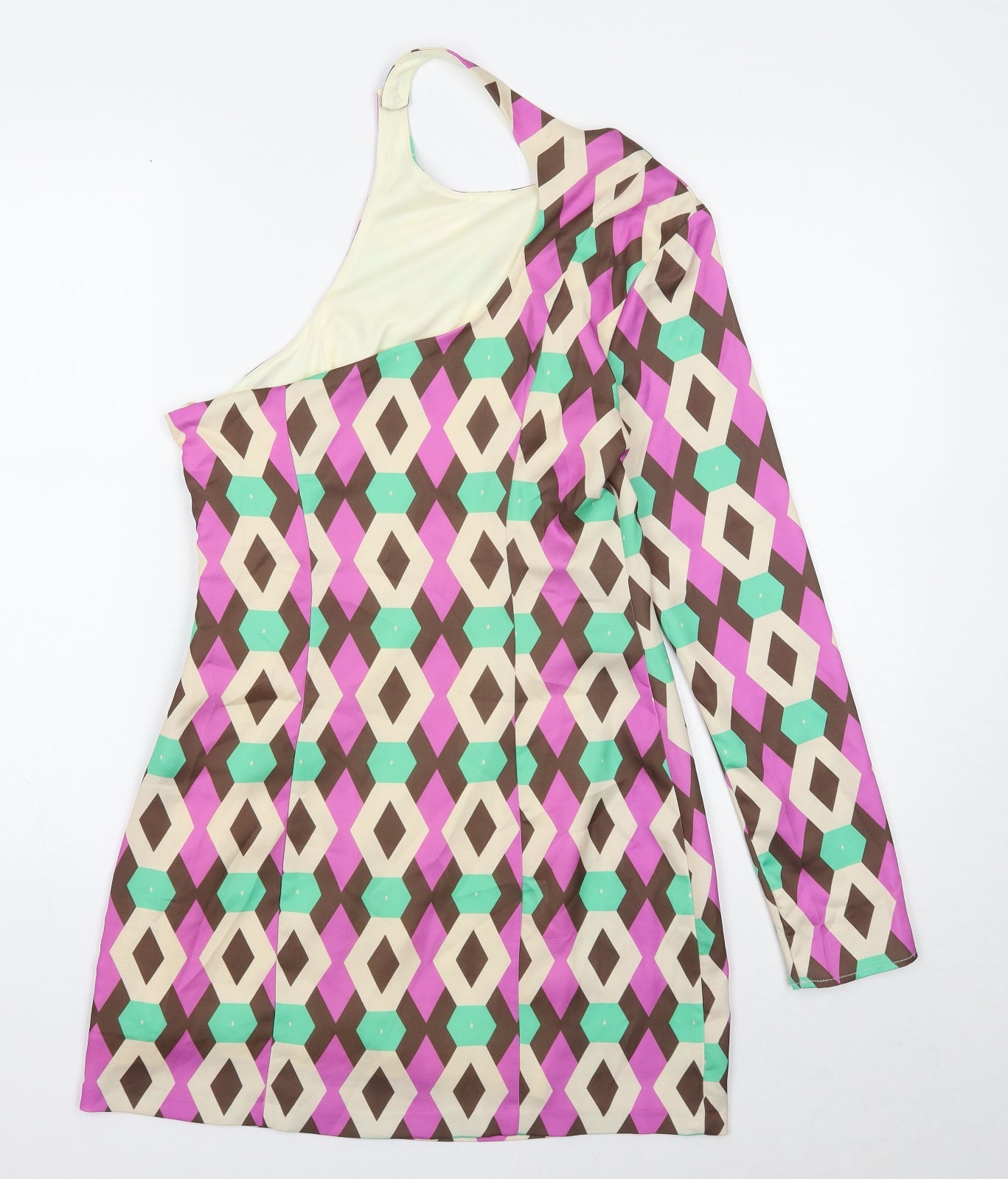 Zara Womens Multicoloured Geometric Polyester Mini Size S One Shoulder Zip