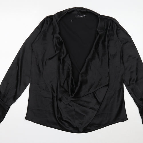 PRETTYLITTLETHING Womens Black Polyester Basic Blouse Size 8 Collared - Plunging Cowl
