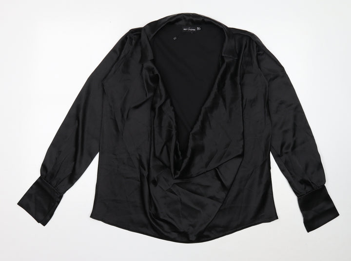 PRETTYLITTLETHING Womens Black Polyester Basic Blouse Size 8 Collared - Plunging Cowl