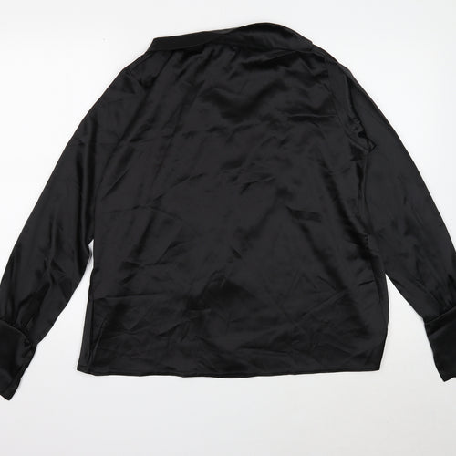 PRETTYLITTLETHING Womens Black Polyester Basic Blouse Size 8 Collared - Plunging Cowl