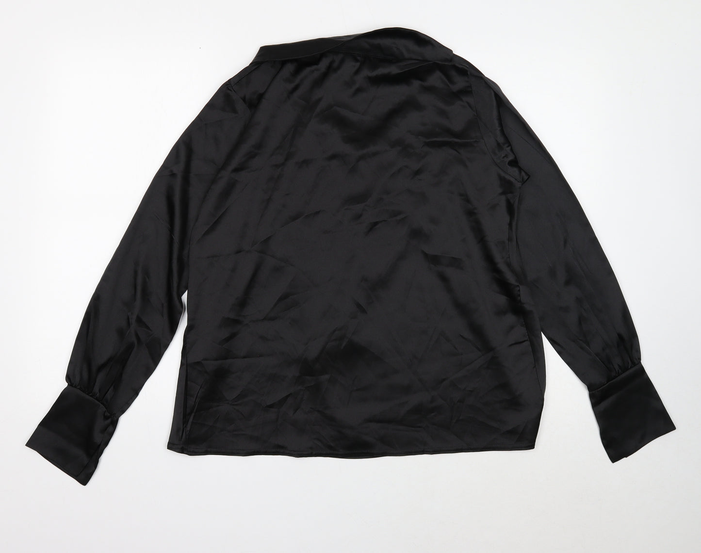 PRETTYLITTLETHING Womens Black Polyester Basic Blouse Size 8 Collared - Plunging Cowl