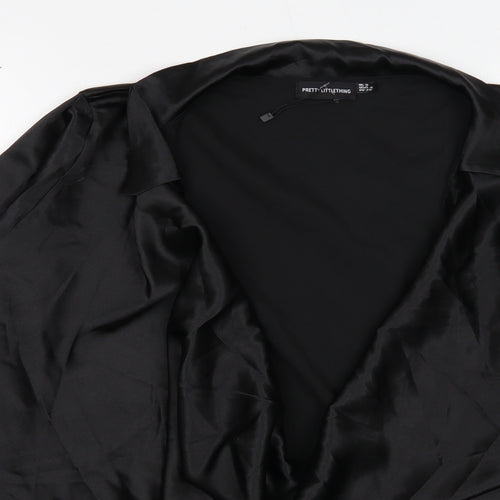 PRETTYLITTLETHING Womens Black Polyester Basic Blouse Size 8 Collared - Plunging Cowl