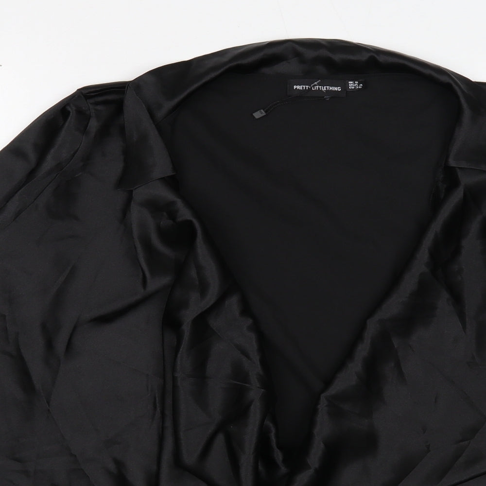 PRETTYLITTLETHING Womens Black Polyester Basic Blouse Size 8 Collared - Plunging Cowl