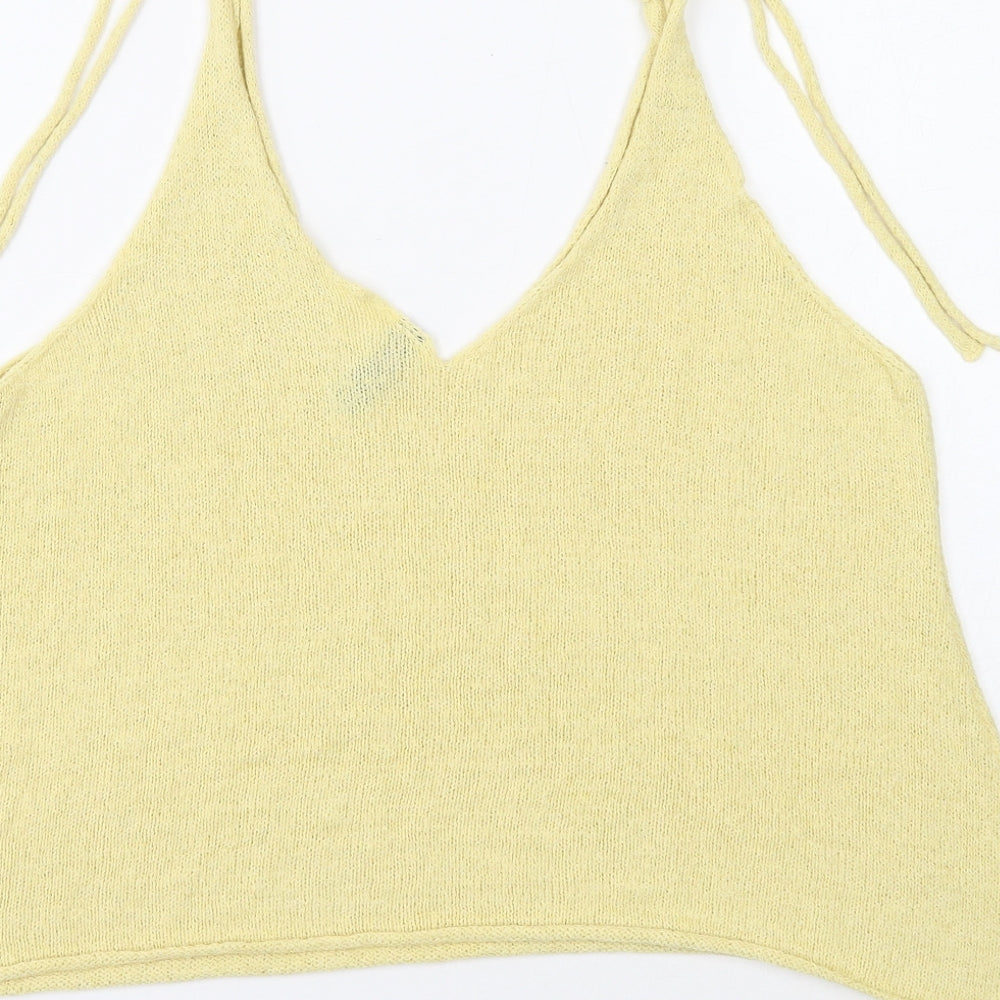 Divided Womens Yellow Acrylic Camisole Tank Size M V-Neck - Tie Strap Detail