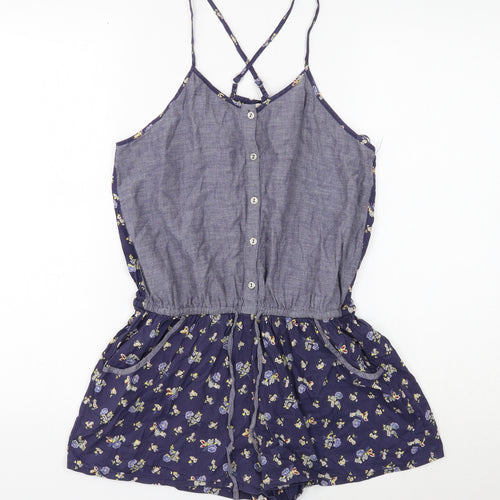 Chelsea Girl Womens Blue Cotton Playsuit One-Piece Size 10 Button