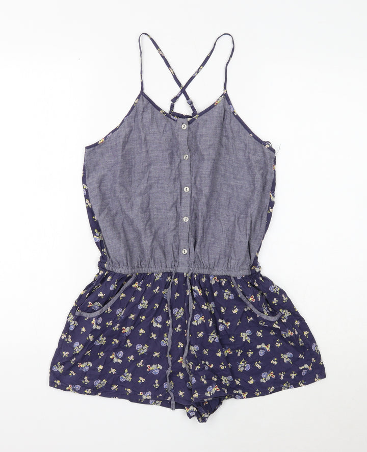 Chelsea Girl Womens Blue Cotton Playsuit One-Piece Size 10 Button