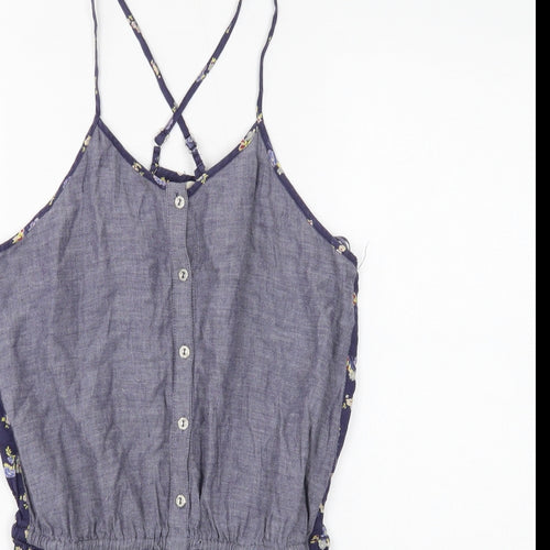 Chelsea Girl Womens Blue Cotton Playsuit One-Piece Size 10 Button