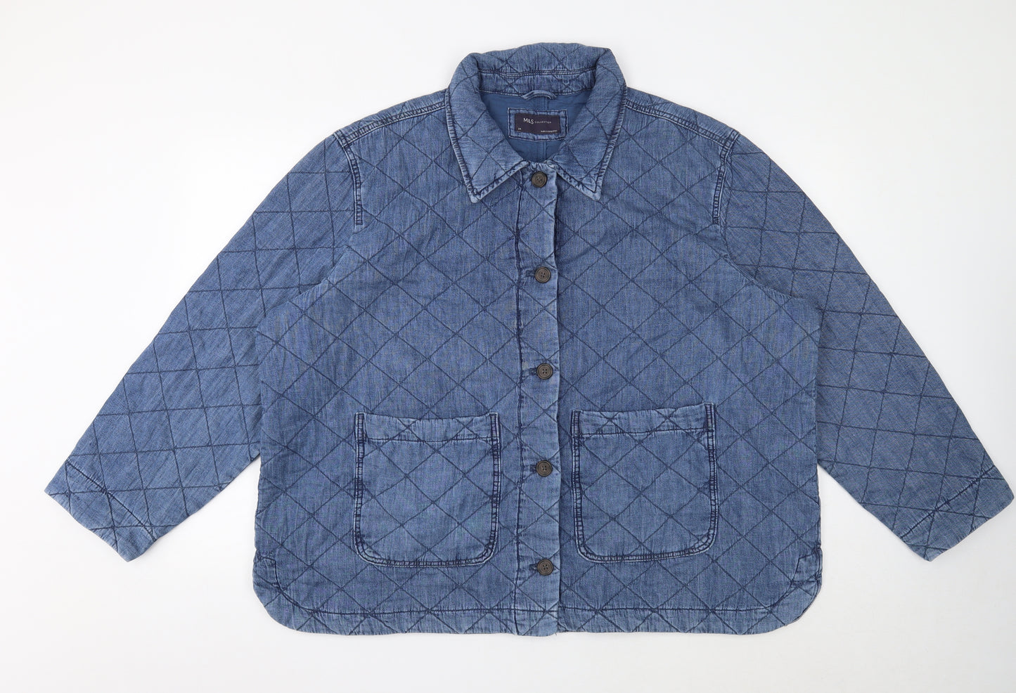 Marks and Spencer Womens Blue Quilted Jacket Size 24 Button