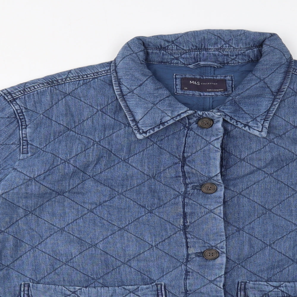 Marks and Spencer Womens Blue Quilted Jacket Size 24 Button