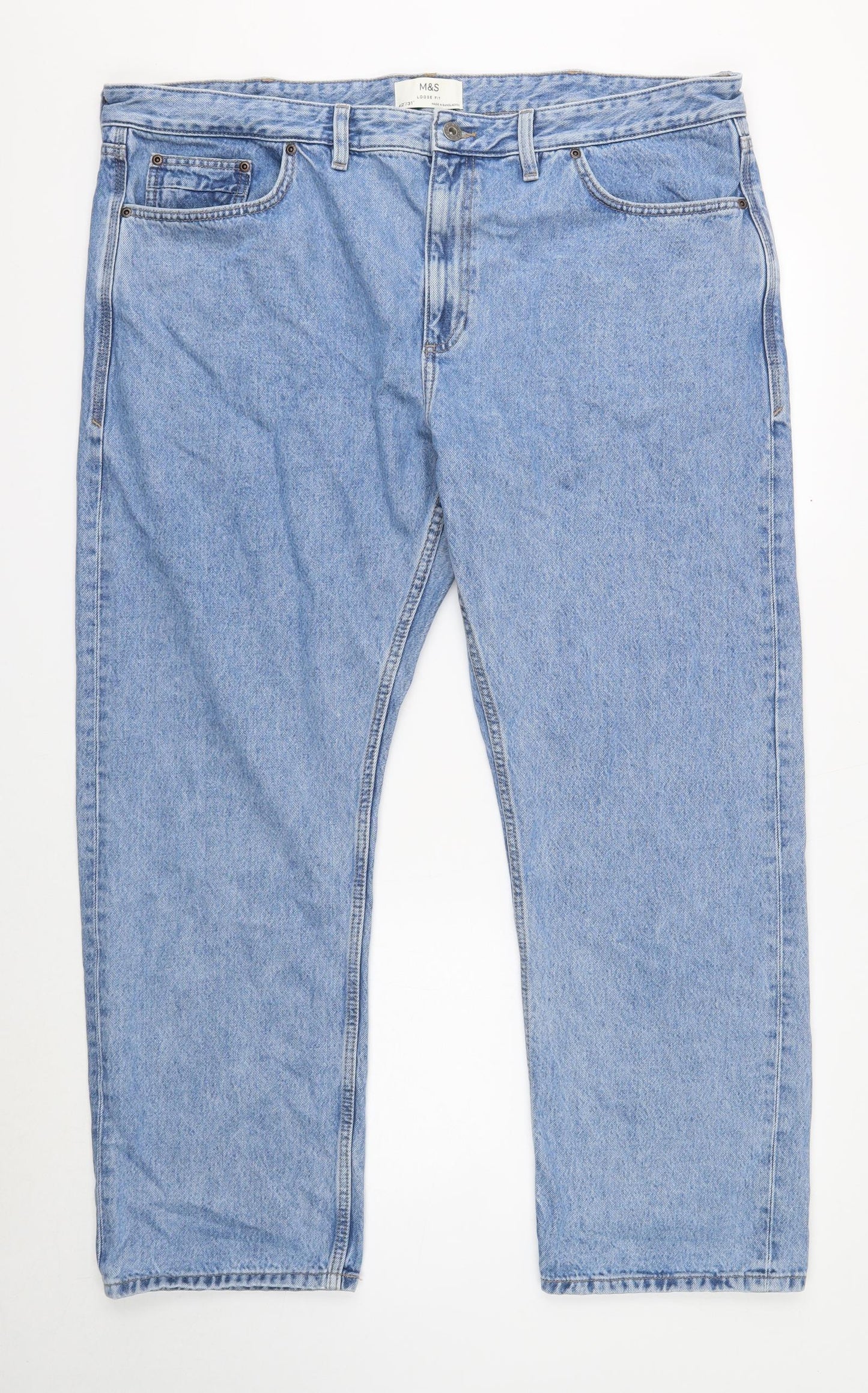 Marks and Spencer Mens Blue Cotton Straight Jeans Size 42 in L31 in Regular Button