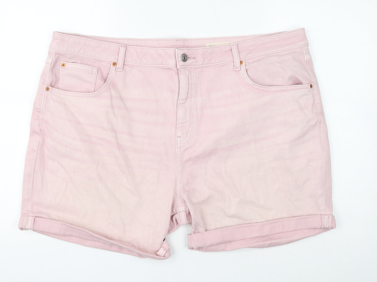 Marks and Spencer Womens Pink Cotton Mom Shorts Size 22 Regular Button