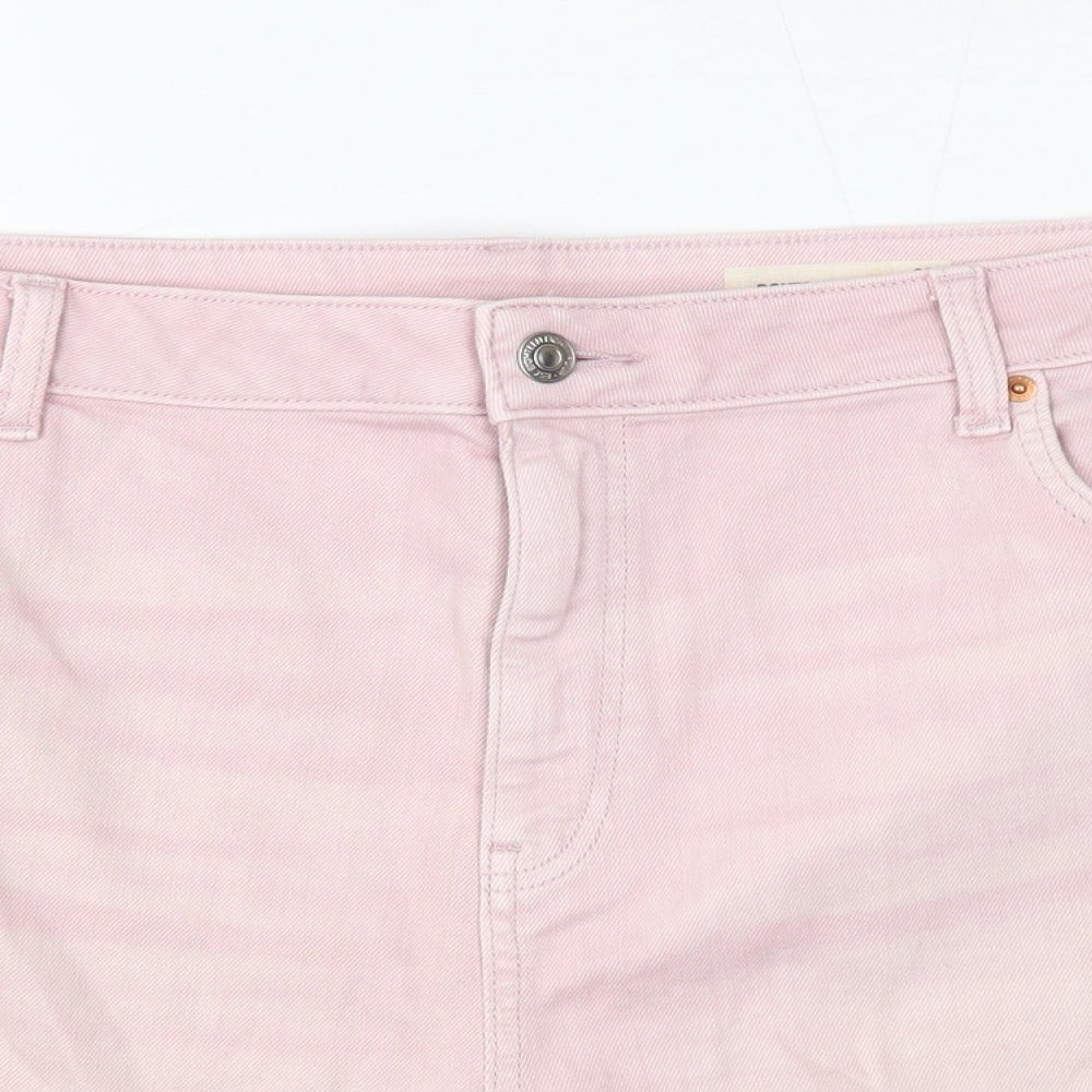 Marks and Spencer Womens Pink Cotton Mom Shorts Size 22 Regular Button