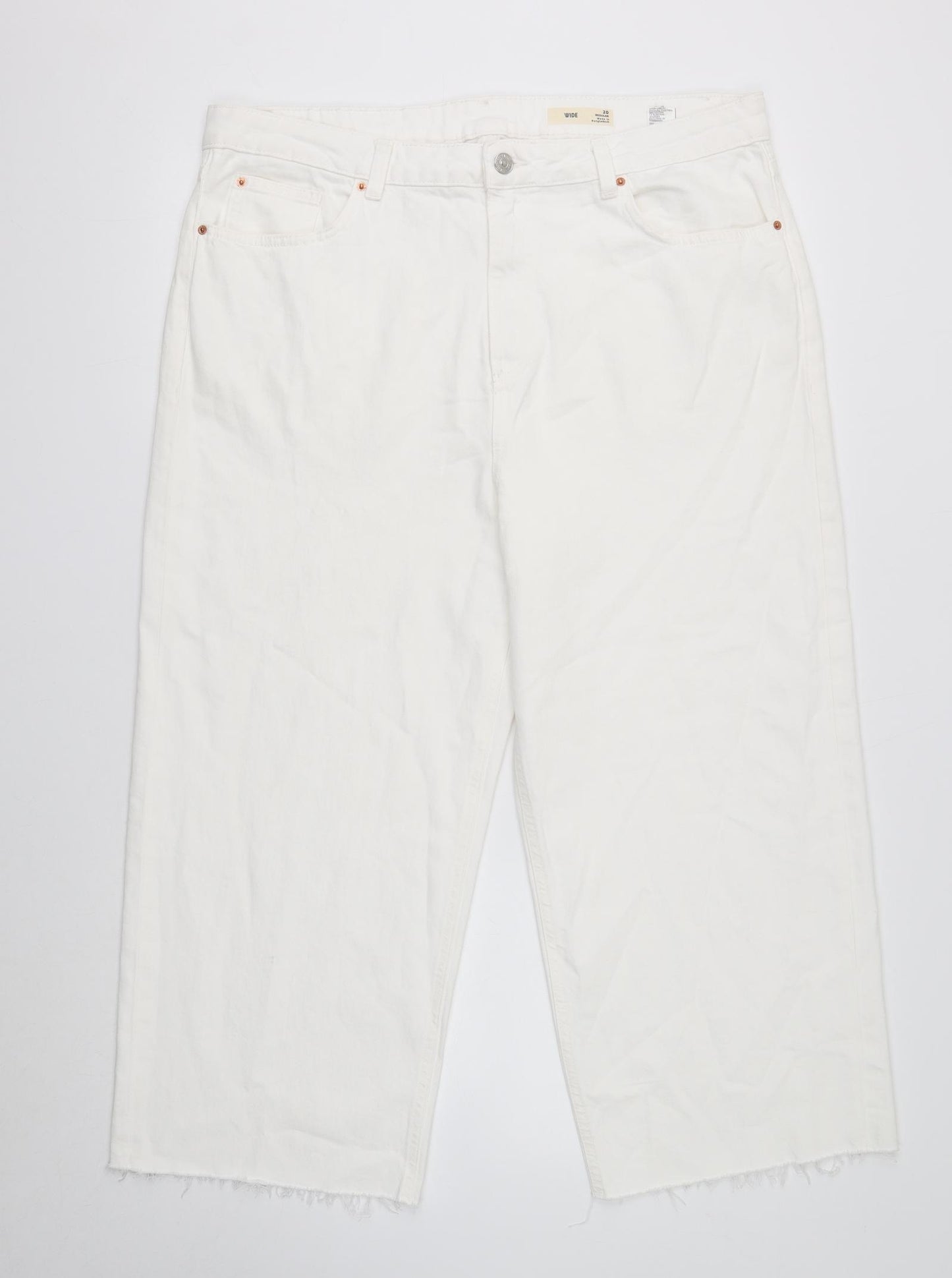 Marks and Spencer Womens White Cotton Wide-Leg Jeans Size 20 Regular Button