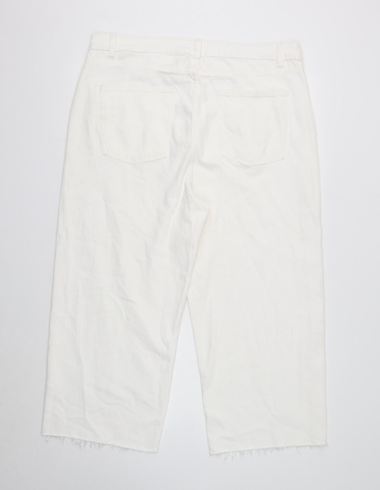 Marks and Spencer Womens White Cotton Wide-Leg Jeans Size 20 Regular Button