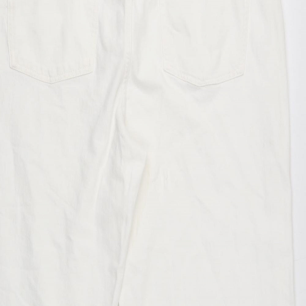 Marks and Spencer Womens White Cotton Wide-Leg Jeans Size 20 Regular Button