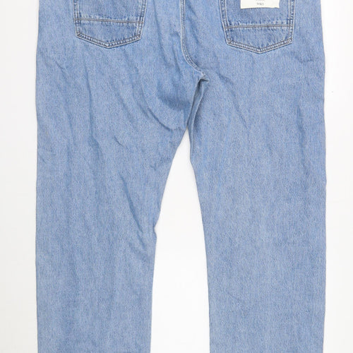 Marks and Spencer Mens Blue Cotton Straight Jeans Size 42 in L31 in Regular Button