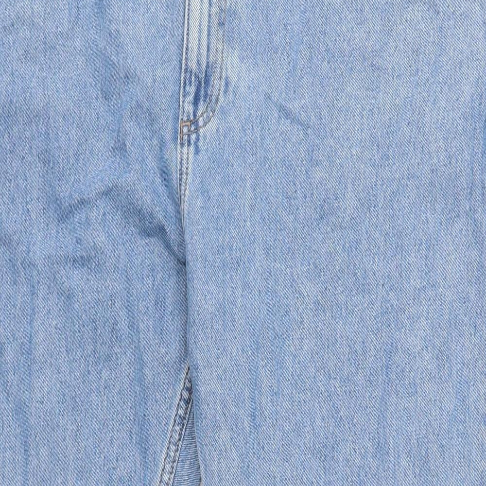 Marks and Spencer Mens Blue Cotton Straight Jeans Size 42 in L31 in Regular Button