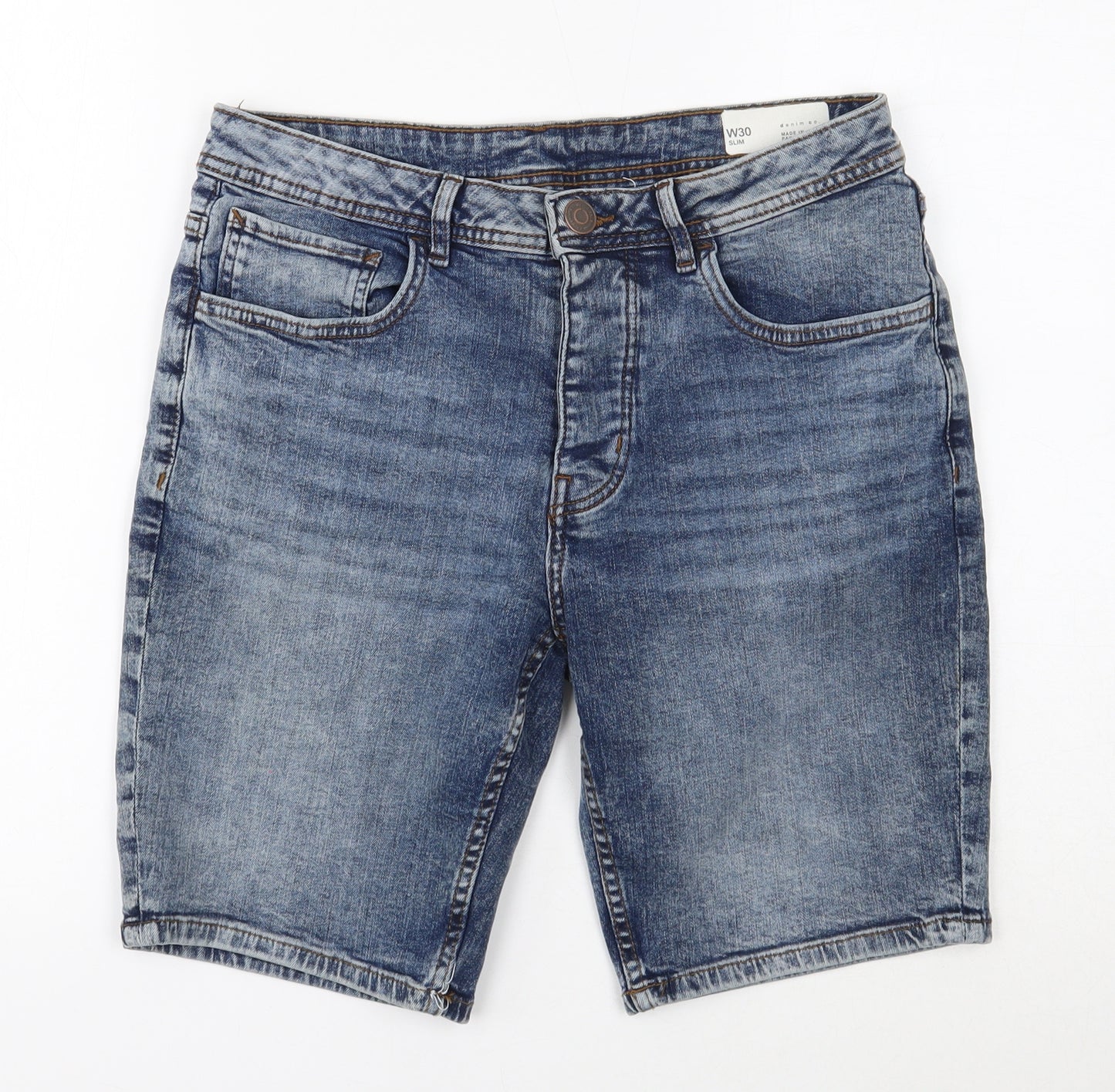 Denim & Co. Mens Blue Cotton Bermuda Shorts Size 30 in Slim Button