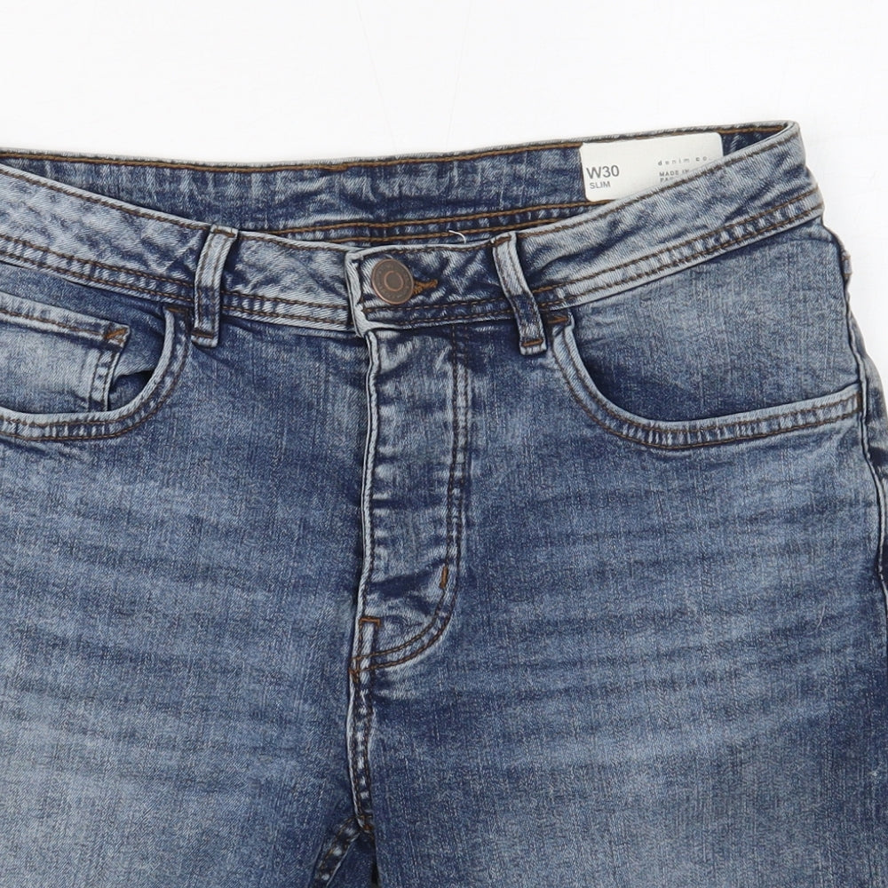 Denim & Co. Mens Blue Cotton Bermuda Shorts Size 30 in Slim Button