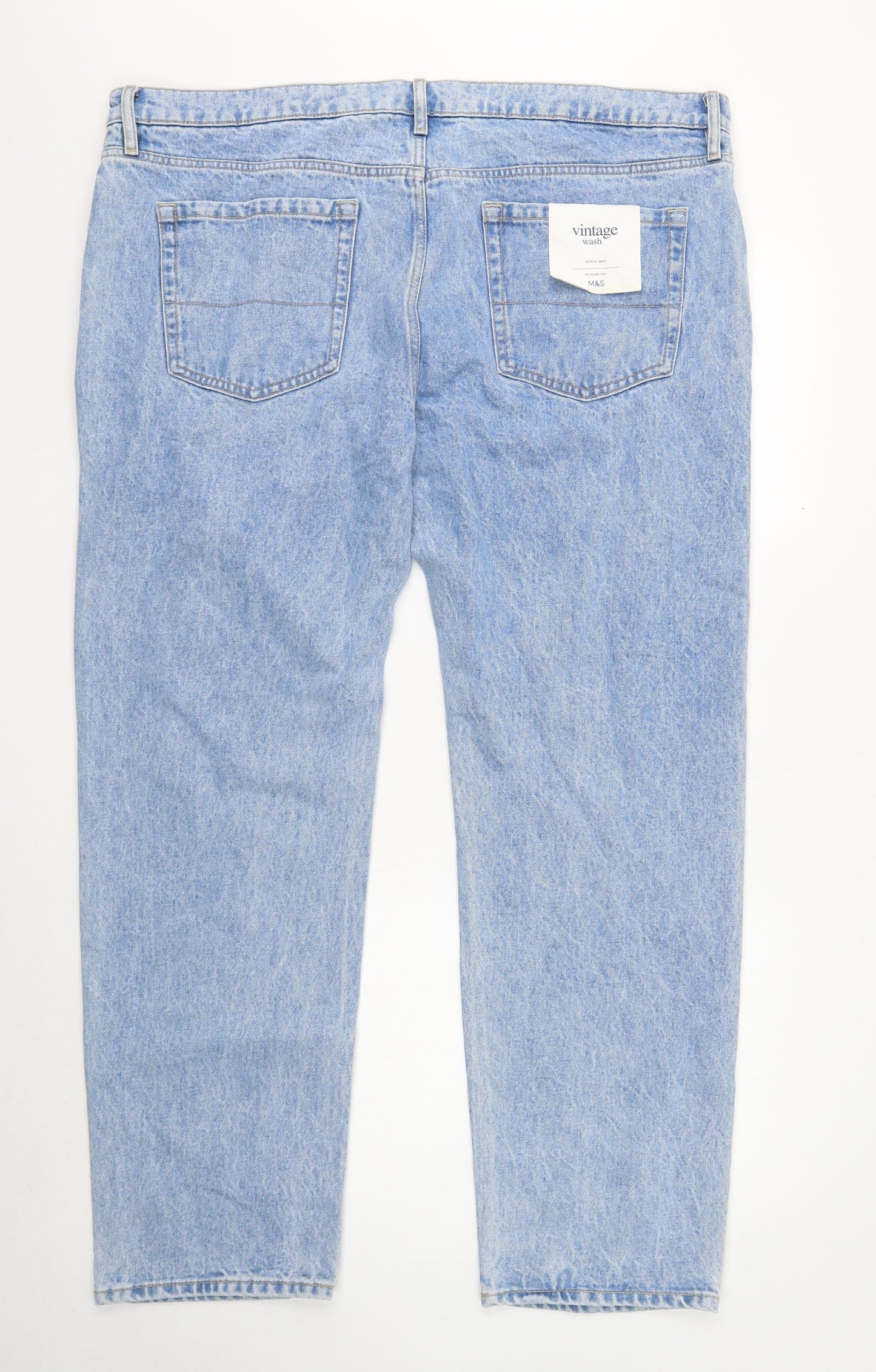 Marks and Spencer Mens Blue Cotton Straight Jeans Size 44 in L33 in Regular Button