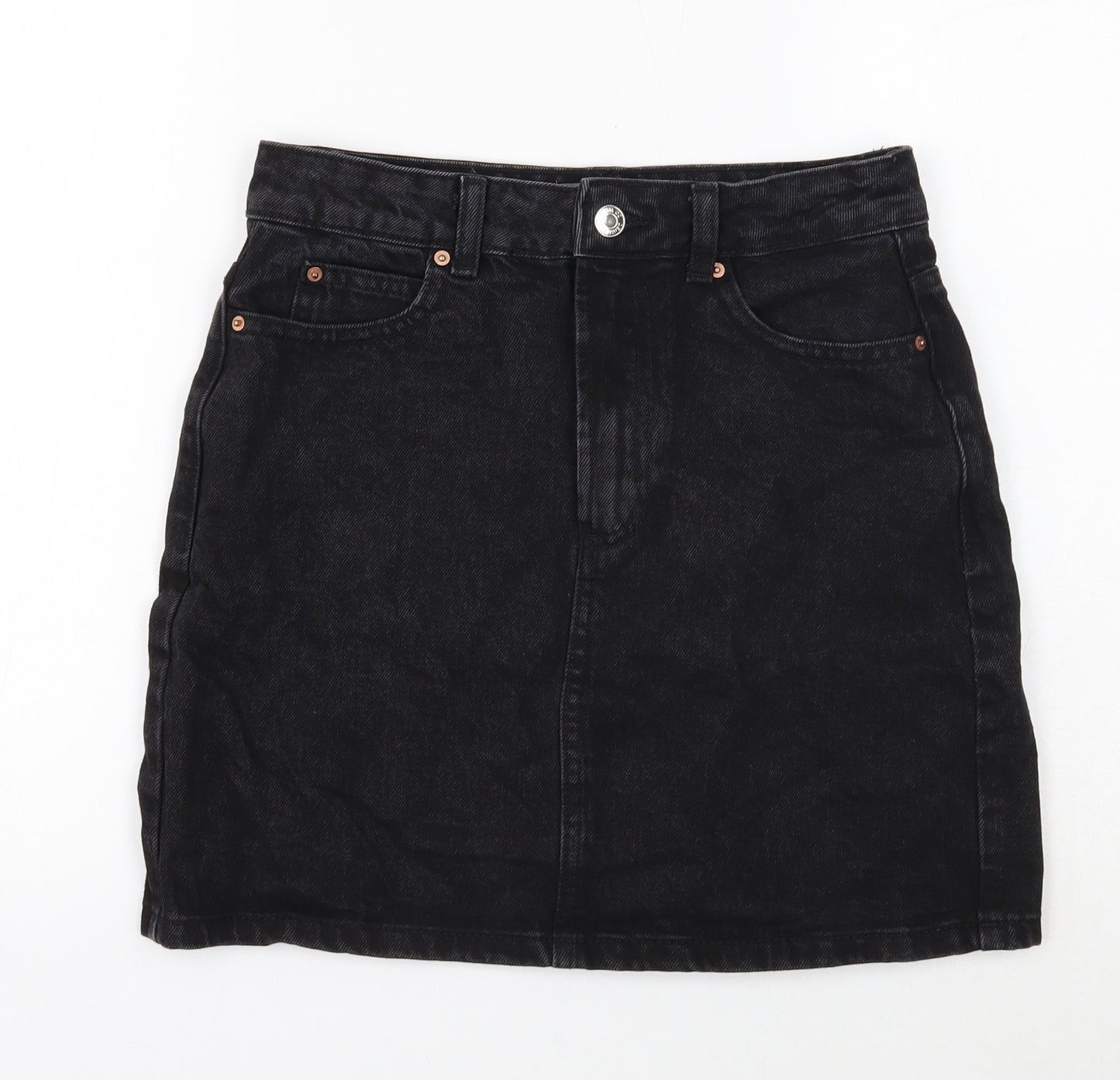 Denim & Co. Womens Black Cotton Mini Skirt Size 8 Button