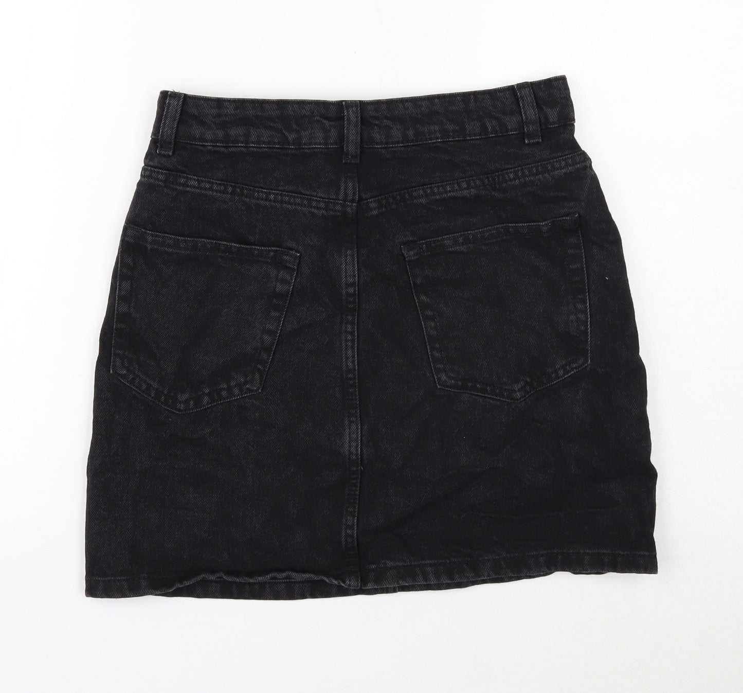 Denim & Co. Womens Black Cotton Mini Skirt Size 8 Button
