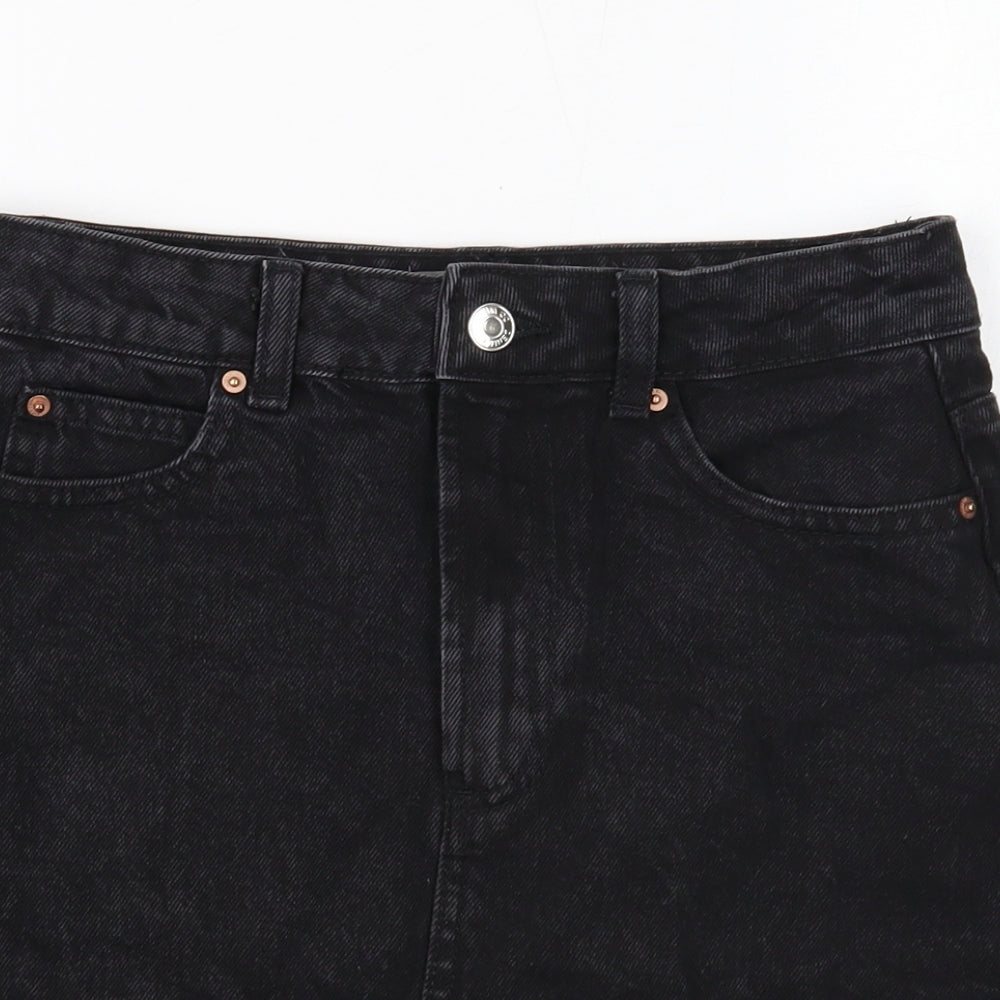 Denim & Co. Womens Black Cotton Mini Skirt Size 8 Button