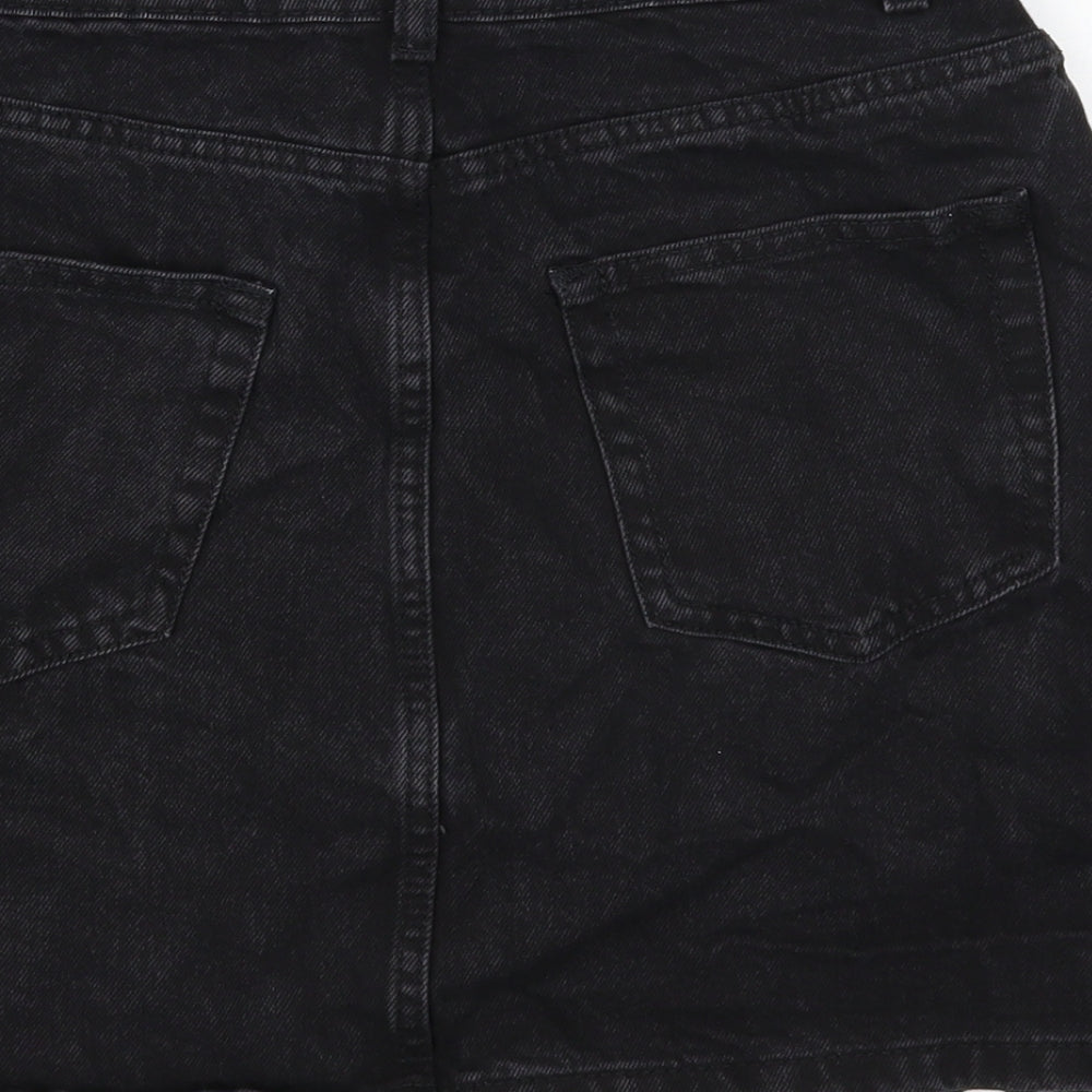 Denim & Co. Womens Black Cotton Mini Skirt Size 8 Button