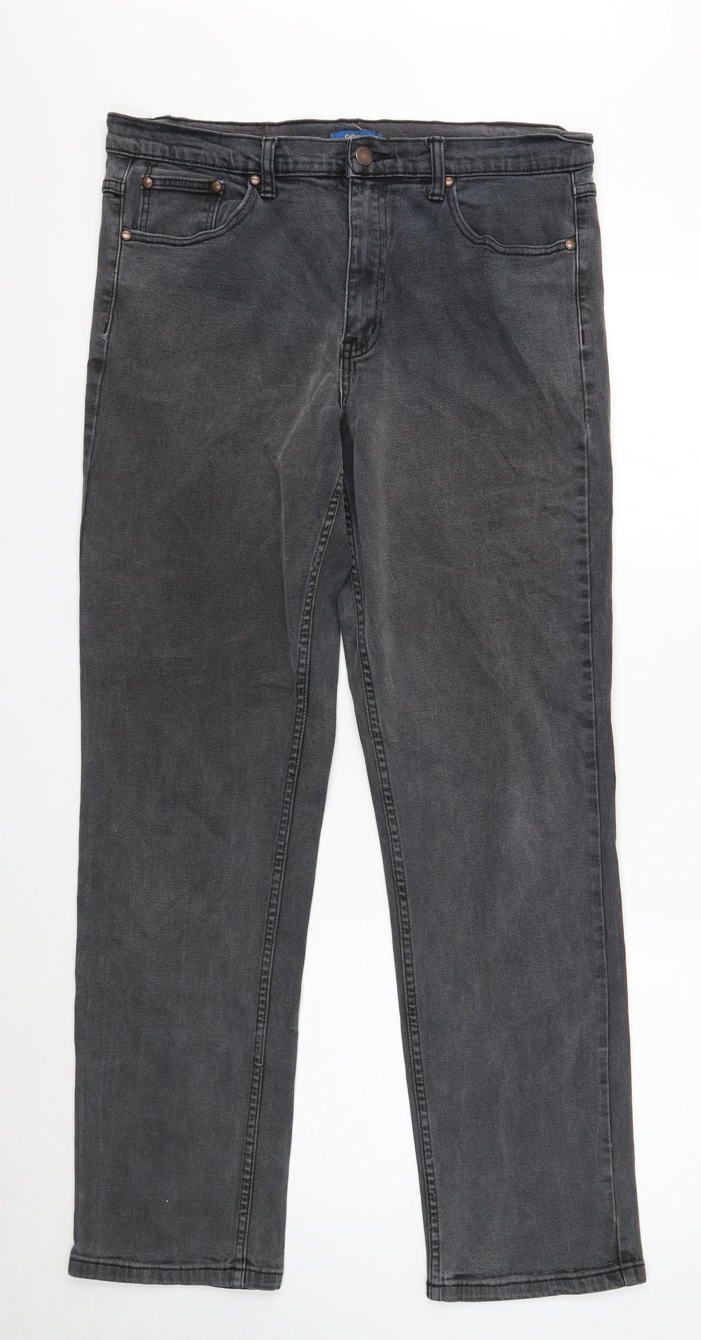 Cotton Traders Mens Grey Cotton Straight Jeans Size 34 in Regular Button