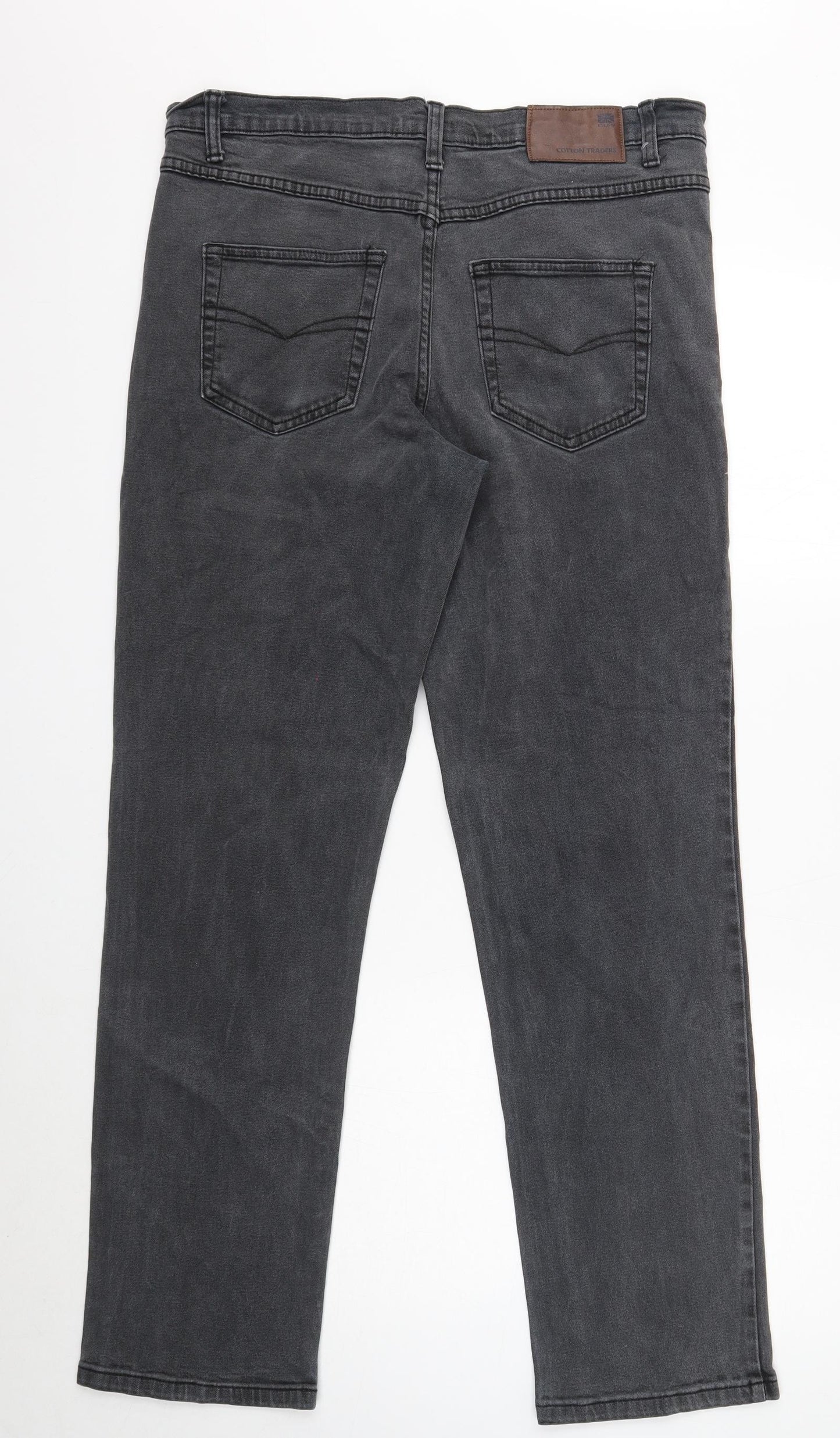 Cotton Traders Mens Grey Cotton Straight Jeans Size 34 in Regular Button