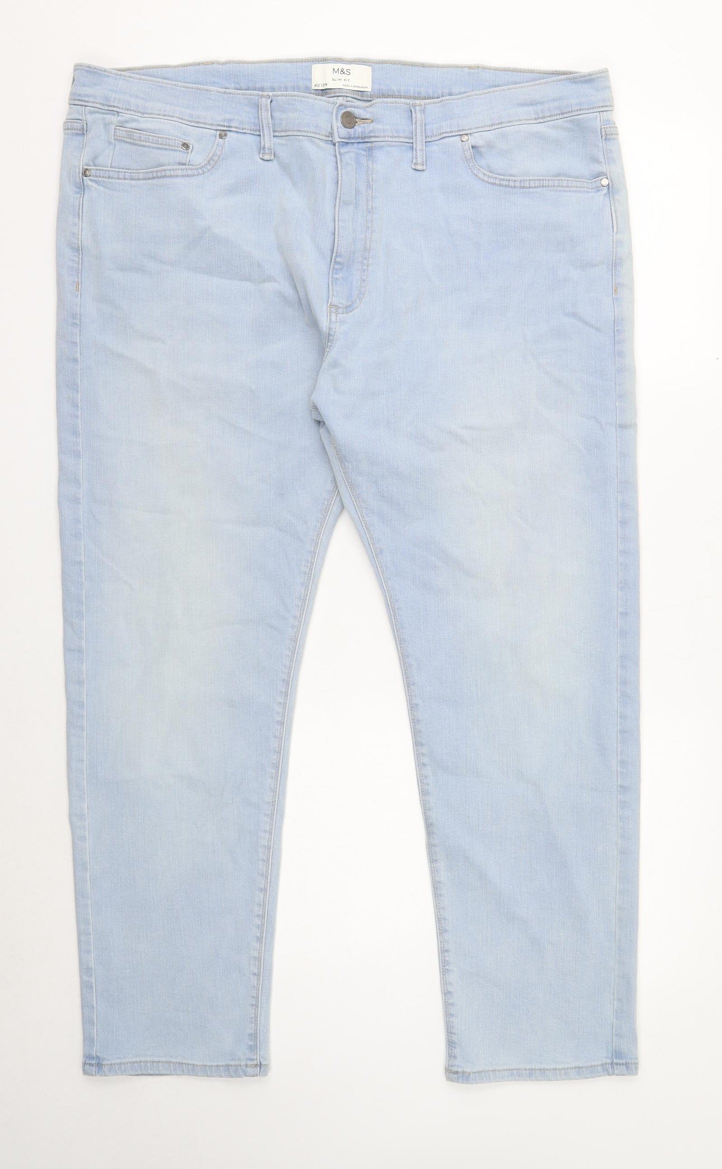Marks and Spencer Mens Blue Cotton Straight Jeans Size 42 in L29 in Slim Button