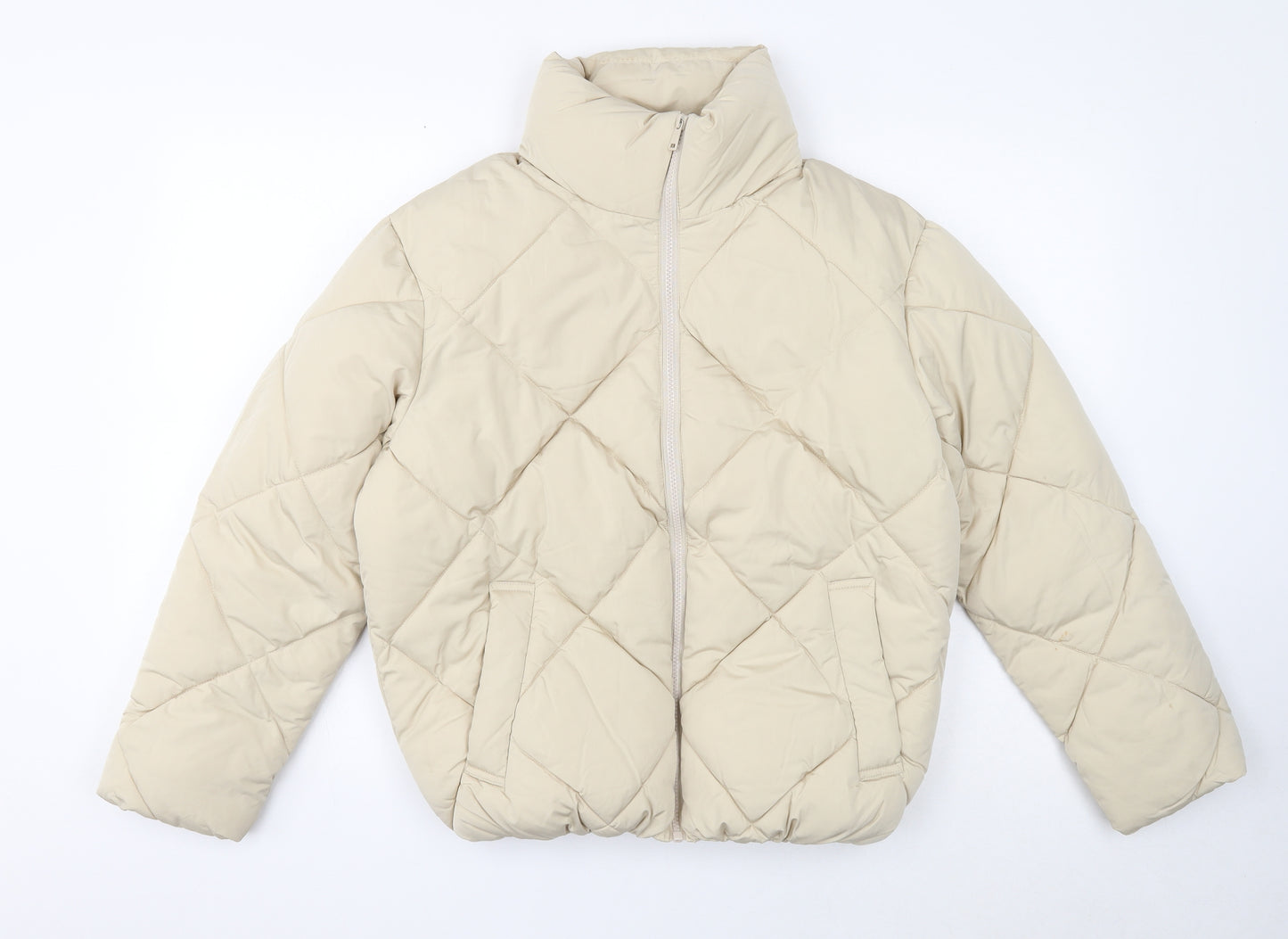 New Look Womens Beige Quilted Jacket Size 10 Zip