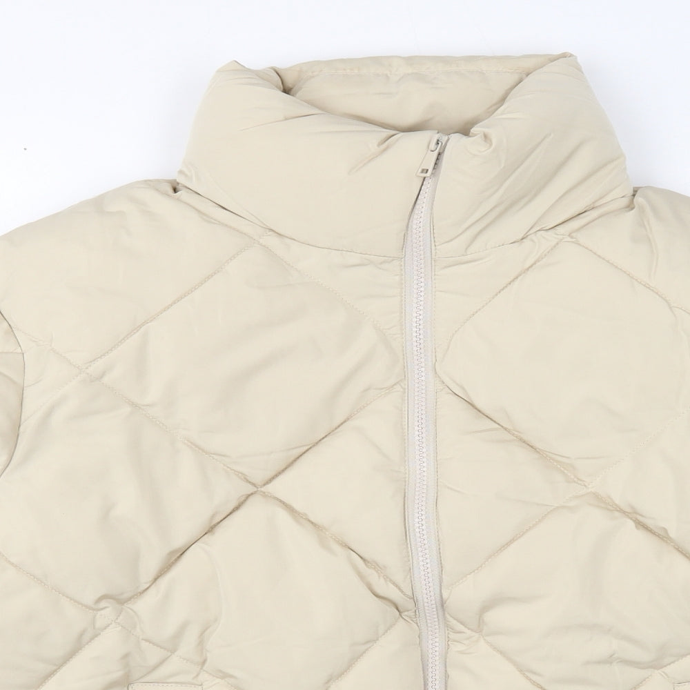 New Look Womens Beige Quilted Jacket Size 10 Zip
