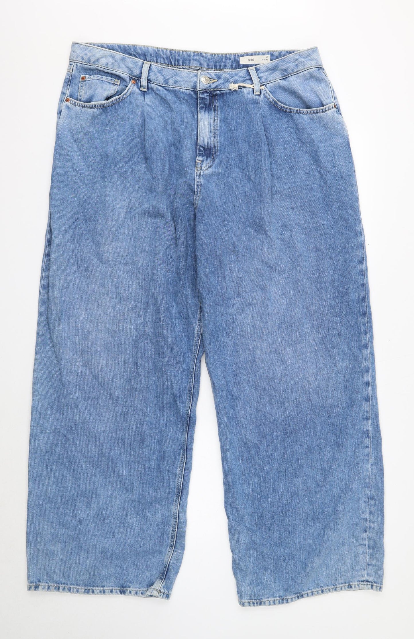 Marks and Spencer Womens Blue Cotton Wide-Leg Jeans Size 20 Regular Button