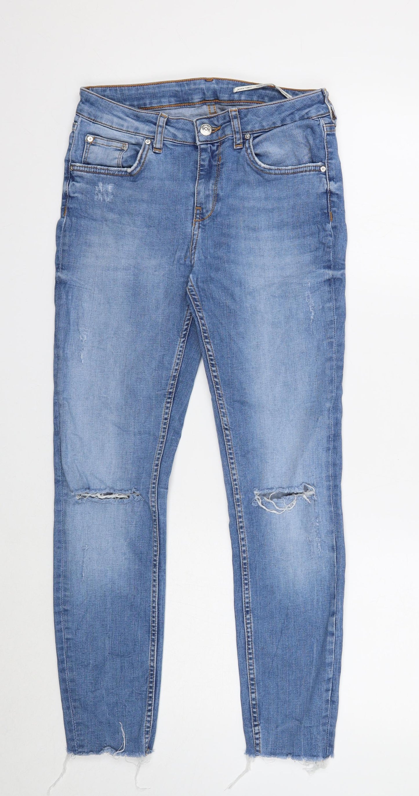 Zara Womens Blue Cotton Skinny Jeans Size 10 Regular Button