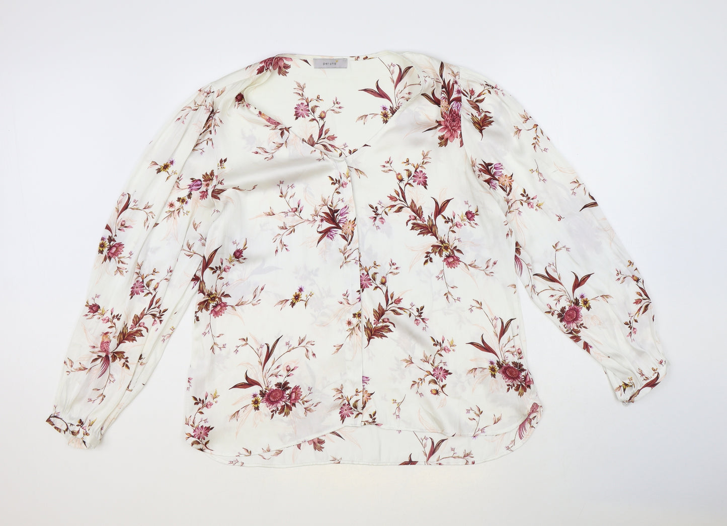 Per Una Womens White Floral Polyester Basic Blouse Size 16 V-Neck