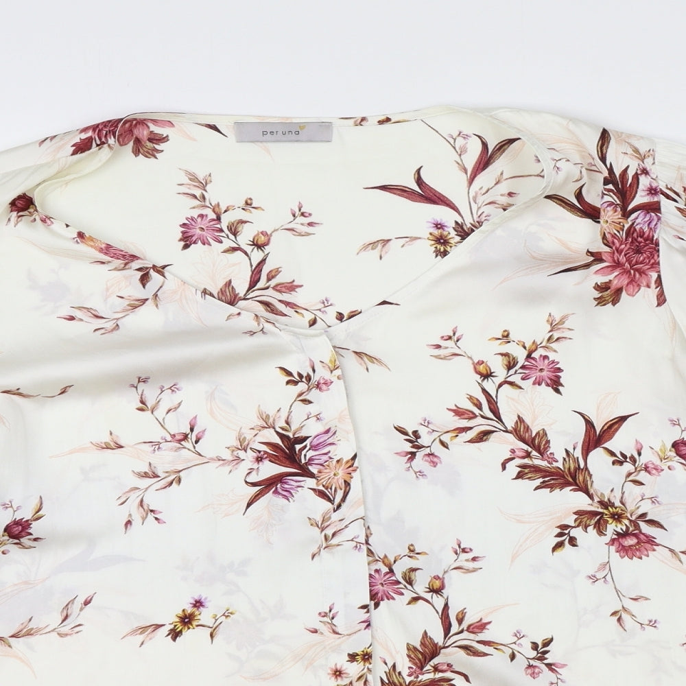 Per Una Womens White Floral Polyester Basic Blouse Size 16 V-Neck