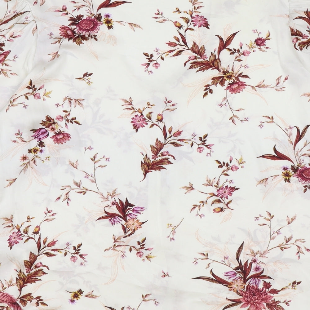 Per Una Womens White Floral Polyester Basic Blouse Size 16 V-Neck